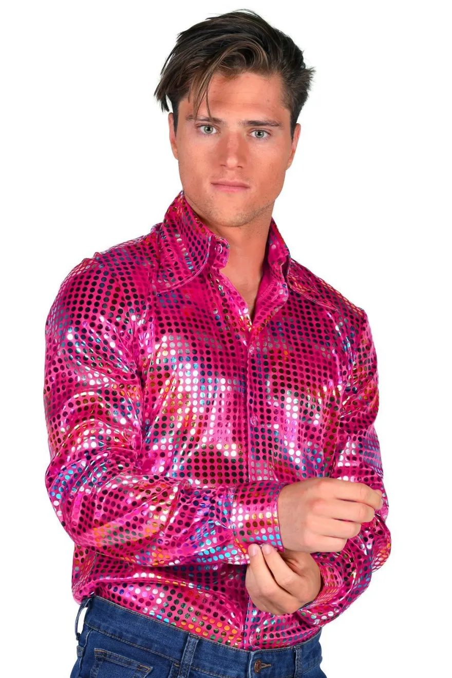 Disko Hemd Herren Paillettenhemd Dancing 70er 80er LA Glitzer Karneval Fasching
