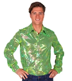 Disko Hemd Herren Paillettenhemd Dancing 70er 80er LA Glitzer Karneval Fasching