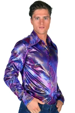 Disko Hemd Herren Paillettenhemd Dancing 70er 80er LA Glitzer Karneval Fasching