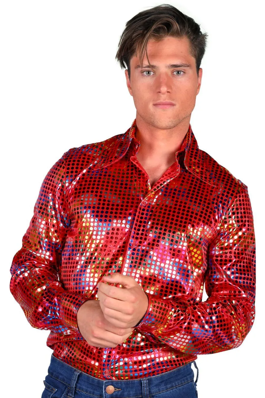 Disko Hemd Herren Paillettenhemd Dancing 70er 80er LA Glitzer Karneval Fasching