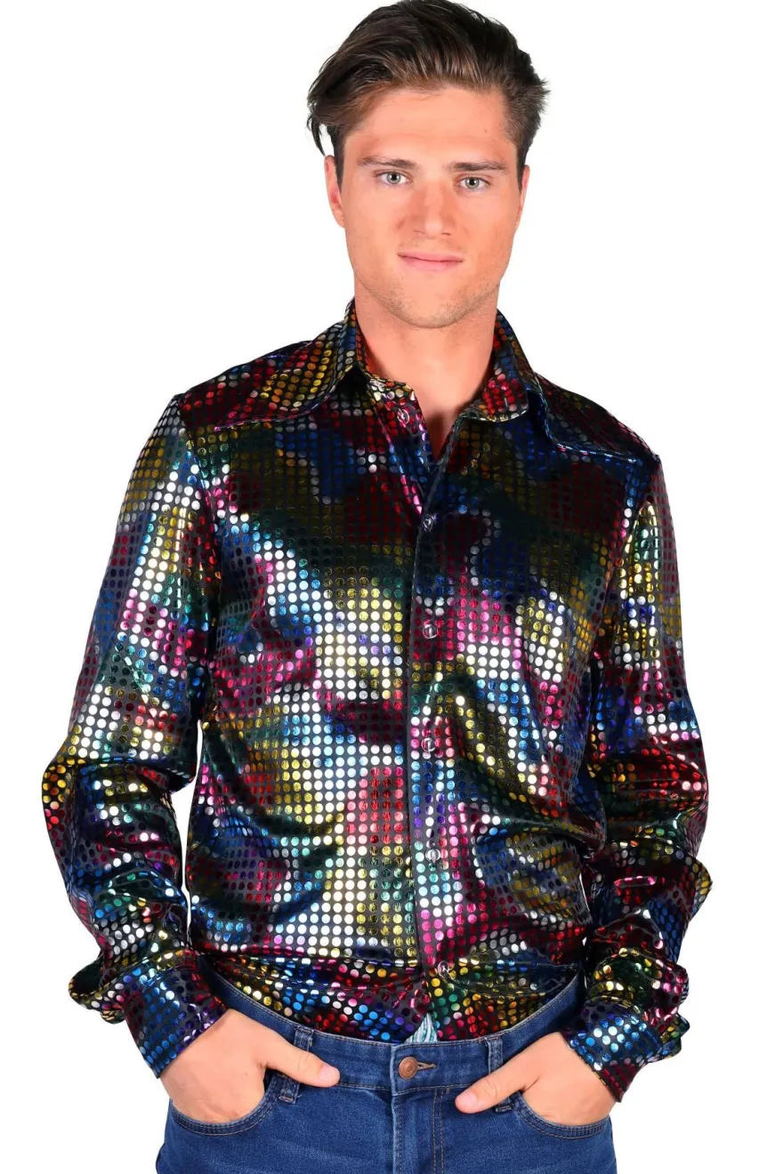 Disko Hemd Herren Paillettenhemd Dancing 70er 80er LA Glitzer Karneval Fasching