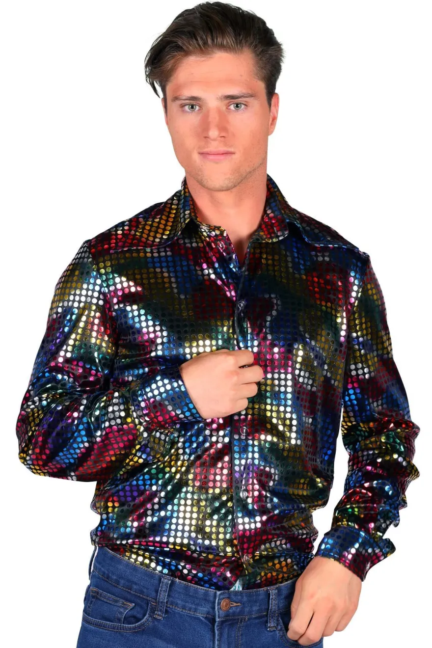 Disko Hemd Herren Paillettenhemd Dancing 70er 80er LA Glitzer Karneval Fasching