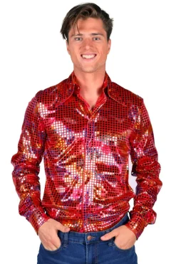 Disko Hemd Herren Paillettenhemd Dancing 70er 80er LA Glitzer Karneval Fasching