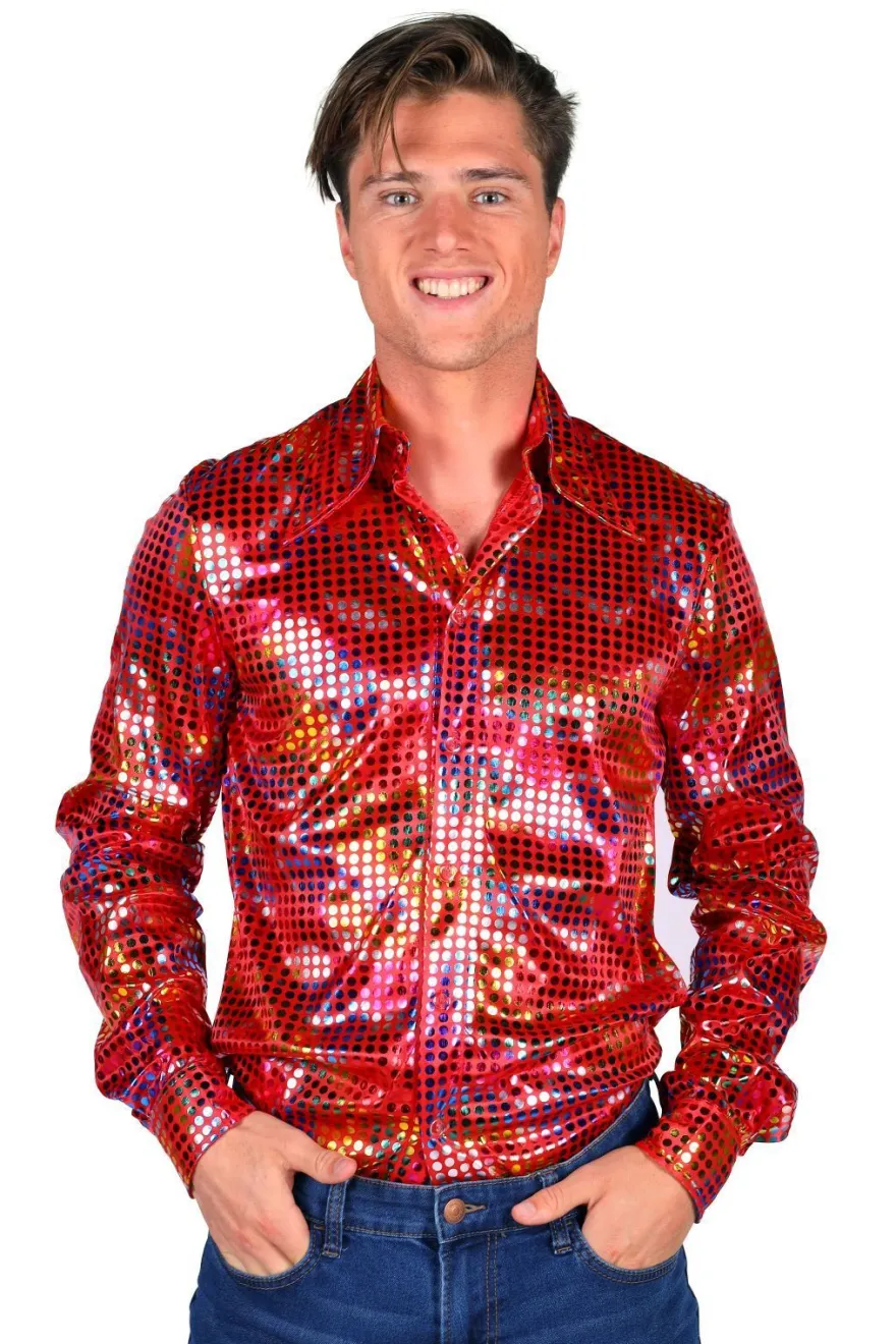 Disko Hemd Herren Paillettenhemd Dancing 70er 80er LA Glitzer Karneval Fasching