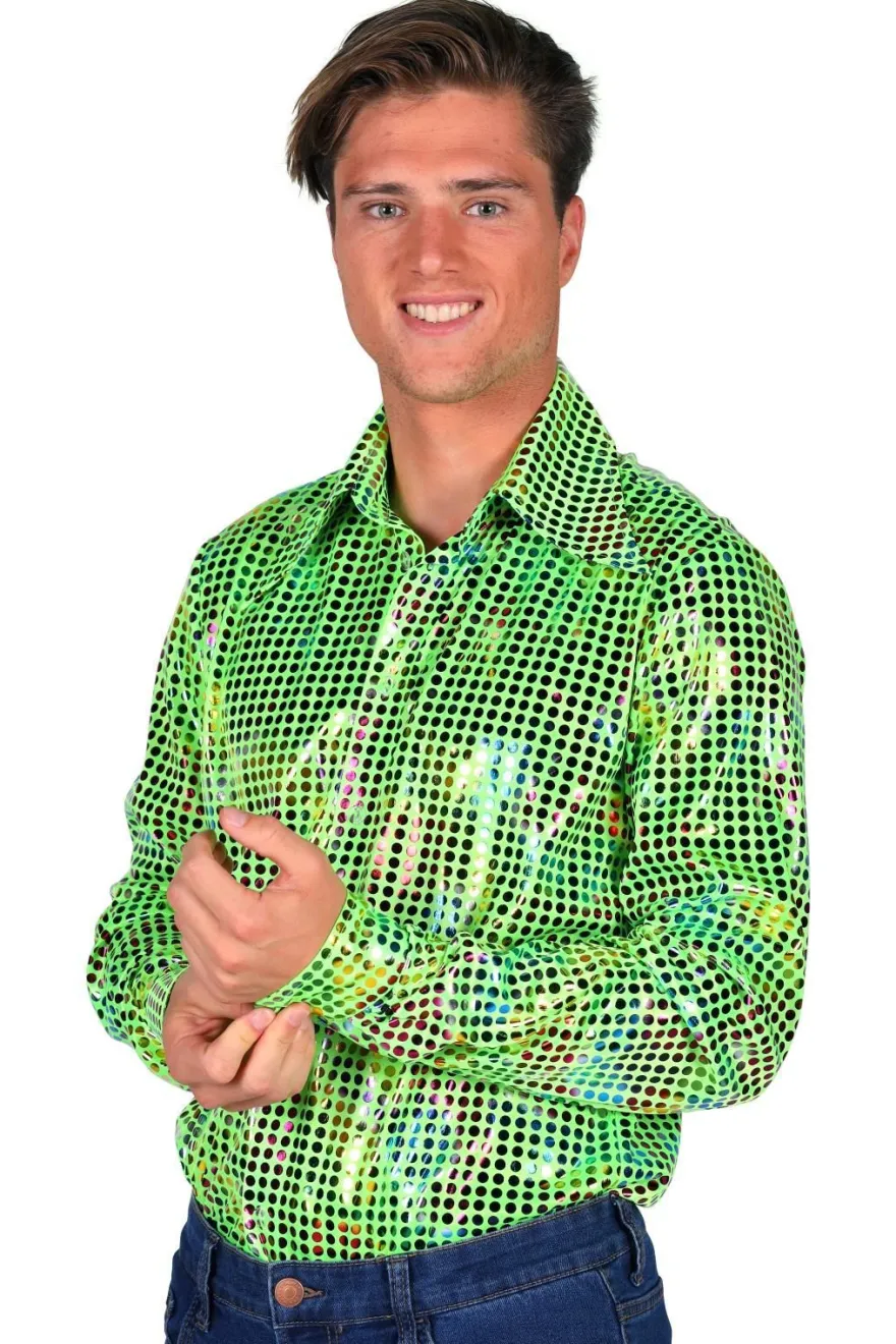 Disko Hemd Herren Paillettenhemd Dancing 70er 80er LA Glitzer Karneval Fasching
