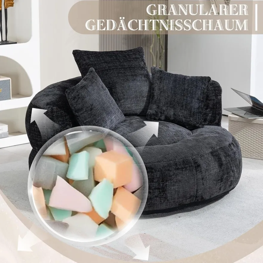 Dolamaní Lazy Sofa Sitzsack Stuhl Couch Lounger mit 3 Kissen, Schwarz
