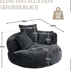 Dolamaní Lazy Sofa Sitzsack Stuhl Couch Lounger mit 3 Kissen, Schwarz