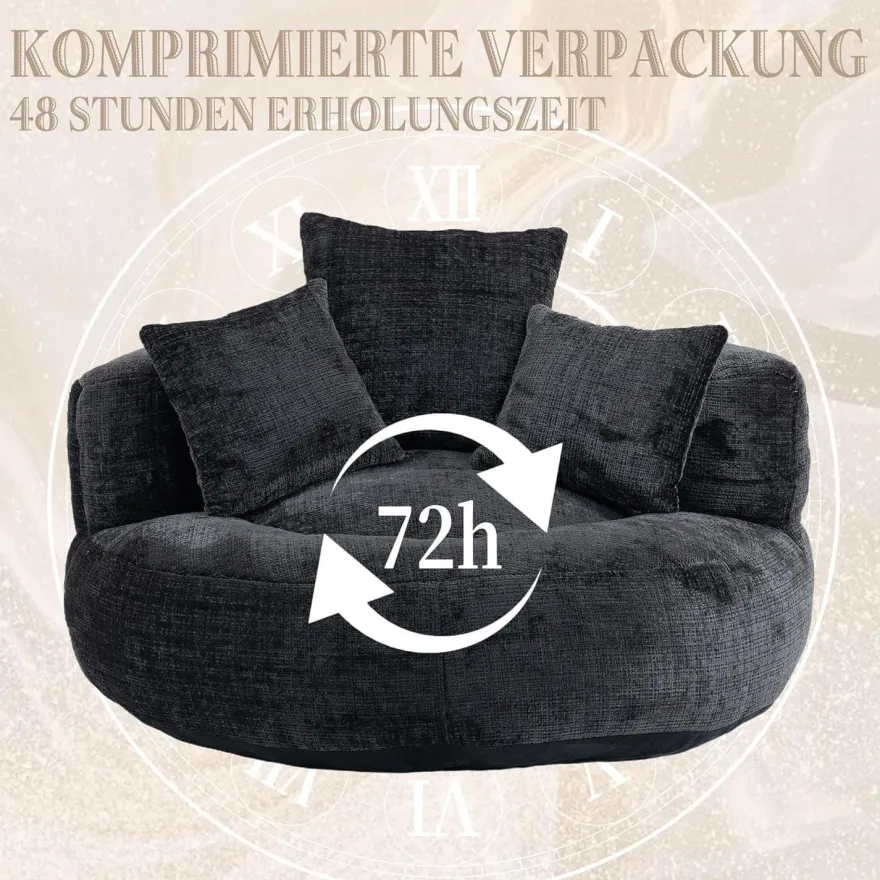 Dolamaní Lazy Sofa Sitzsack Stuhl Couch Lounger mit 3 Kissen, Schwarz