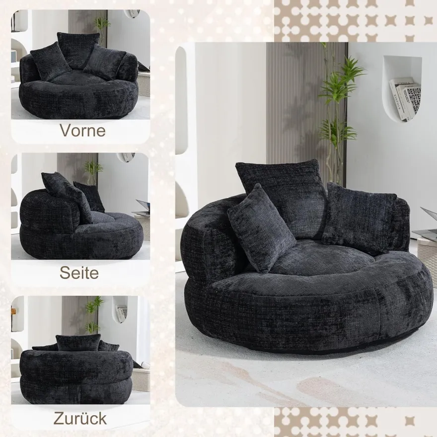 Dolamaní Lazy Sofa Sitzsack Stuhl Couch Lounger mit 3 Kissen, Schwarz