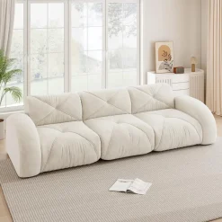 Dolamaní Modernes 3-Sitzer Cord Sofa, Rahmenlos, Chenille, Hochelastisch, Weiß