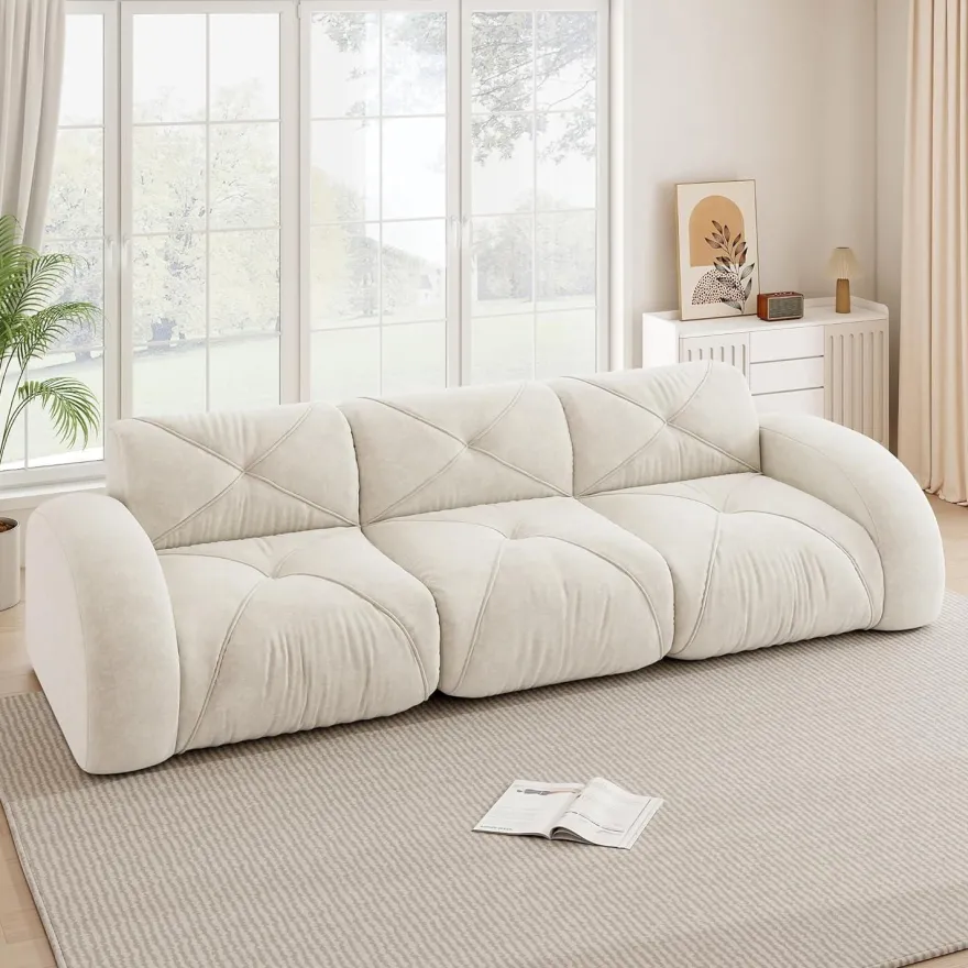 Dolamaní Modernes 3-Sitzer Cord Sofa, Rahmenlos, Chenille, Hochelastisch, Weiß