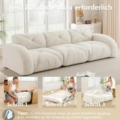 Dolamaní Modernes 3-Sitzer Cord Sofa, Rahmenlos, Chenille, Hochelastisch, Weiß
