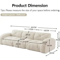 Dolamaní Modernes 3-Sitzer Cord Sofa, Rahmenlos, Chenille, Hochelastisch, Weiß