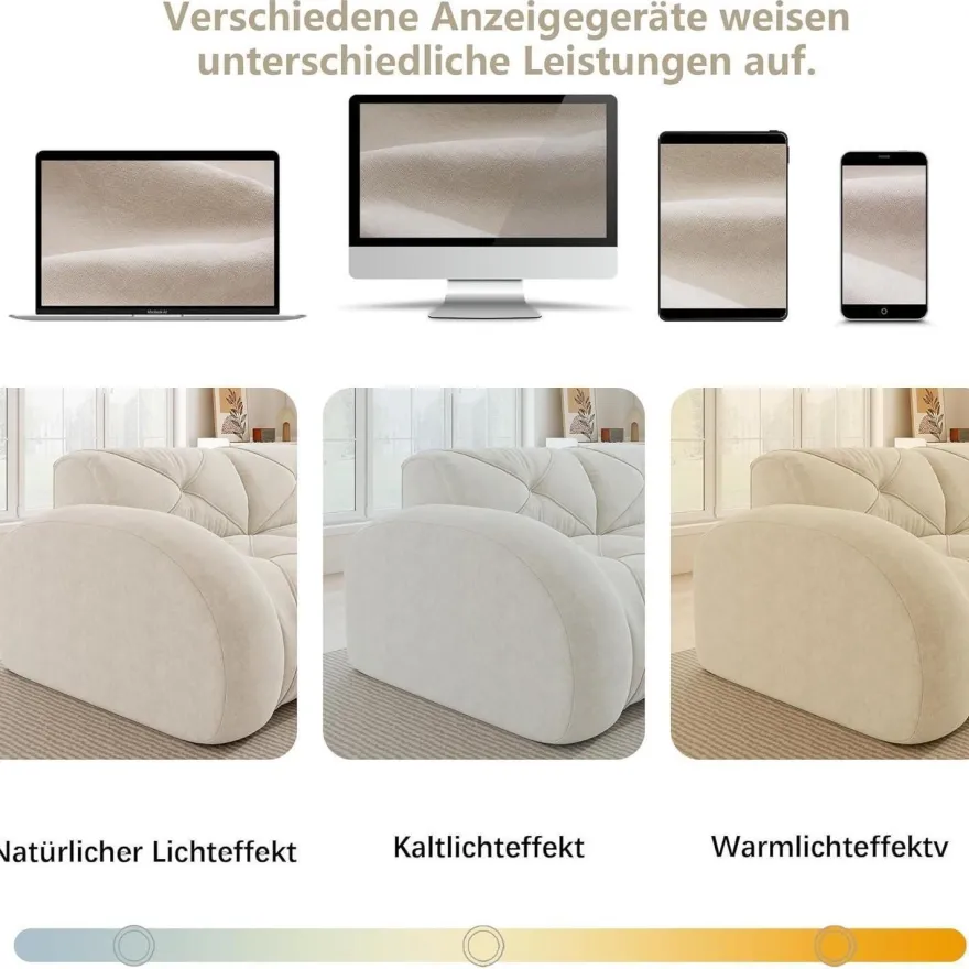 Dolamaní Modernes 3-Sitzer Cord Sofa, Rahmenlos, Chenille, Hochelastisch, Weiß