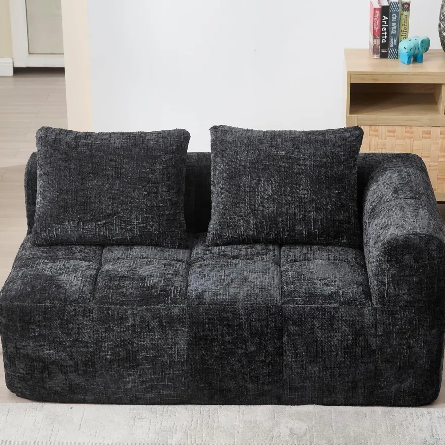 Dolamaní Modernes 2-Sitzer Polstersofa mit Chaiselongue, 2 Kissen, Schwarz B