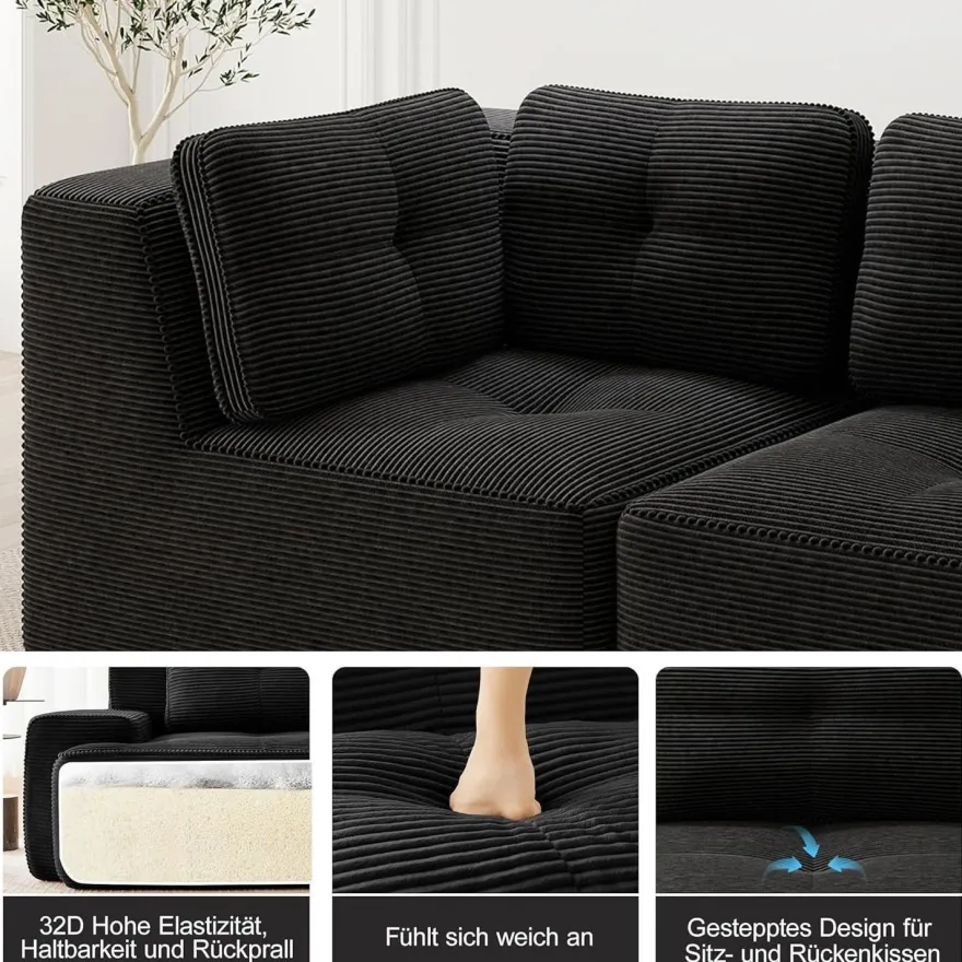 Dolamaní 4-Sitzer Ecksofa aus Cordstoff, modular, ohne Montage, hochelastische