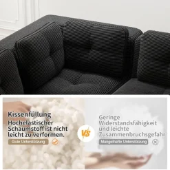 Dolamaní 4-Sitzer Ecksofa aus Cordstoff, modular, ohne Montage, hochelastische