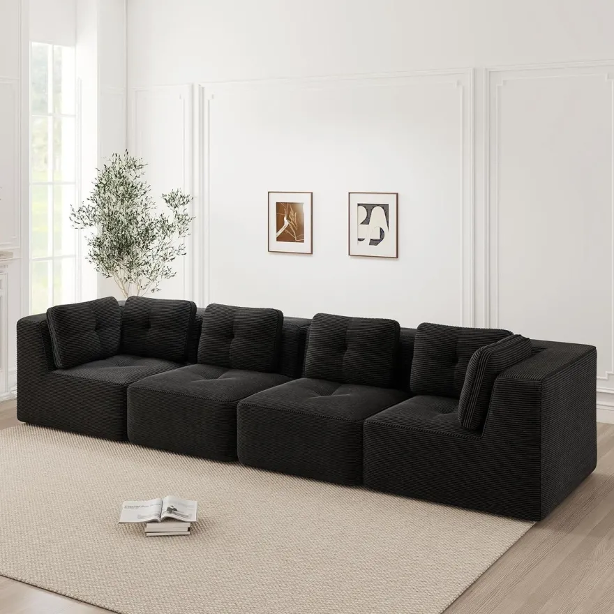 Dolamaní 4-Sitzer Ecksofa aus Cordstoff, modular, ohne Montage, hochelastische