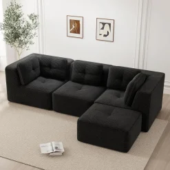 Dolamaní 3-Sitzer Modulares Ecksofa aus Cordstoff mit 1 Fußstütze - Schwarz