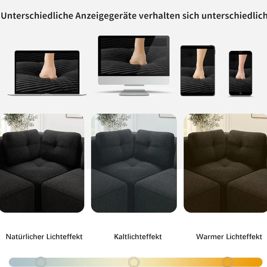 Dolamaní 3-Sitzer Modulares Ecksofa aus Cordstoff mit 1 Fußstütze - Schwarz