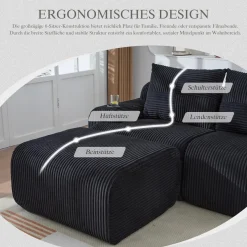 Dolamaní 4-Sitzer U-Form Sofa aus Cord mit 2 Hockern, Getränkehalter
