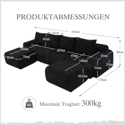 Dolamaní 4-Sitzer U-Form Sofa aus Cord mit 2 Hockern, Getränkehalter
