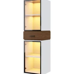 Dolamaní Vitrine 200 cm hoch mit LED Beleuchtung, 2 Glastüren, Schublade