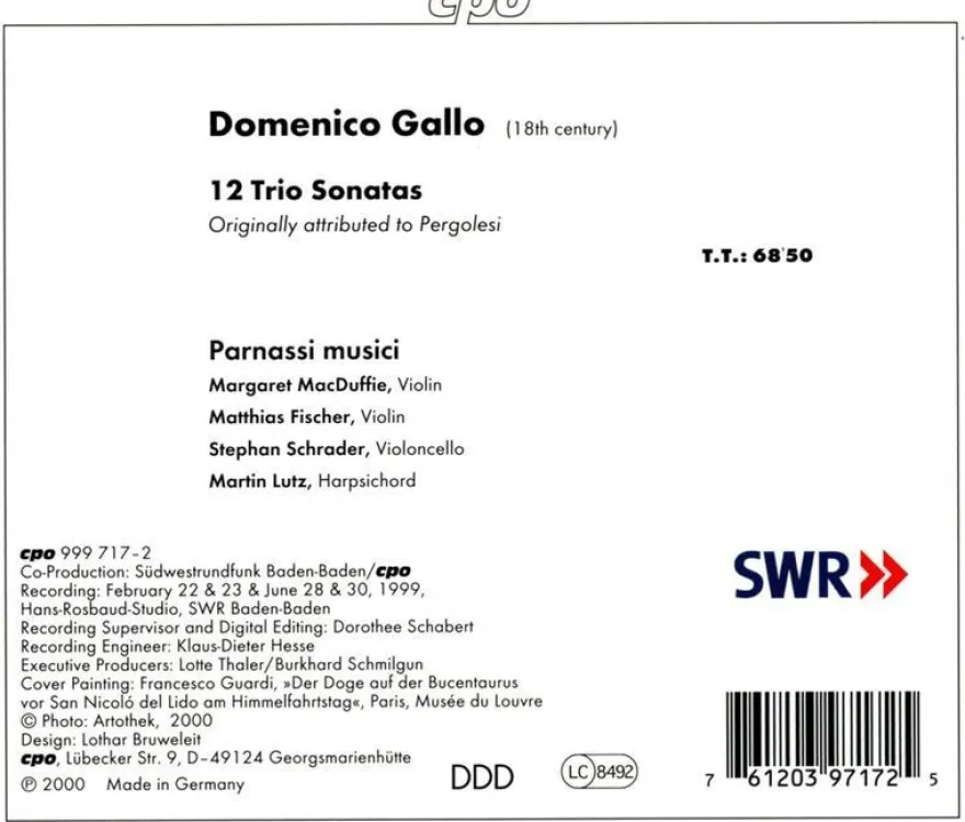 Domenico Gallo (1730-1768): 12 Triosonaten - CPO 0761203971725