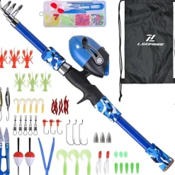 doorslay Angelset für Kinder: Teleskop Angelrute, Rolle, Köder & Tasche (1.65m)