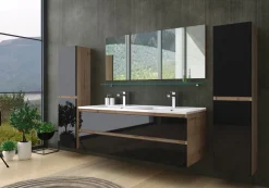 Doppelwaschtisch Schwarz / Eiche Hochglanz Doppel Waschbecken Badmöbel Set 120