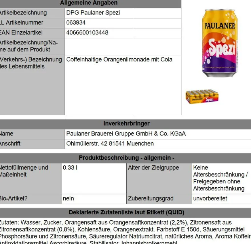 24 Dosen a 0,33L Paulaner Spezi Cola Orange Mix Orginal inc Einweg-Pfand