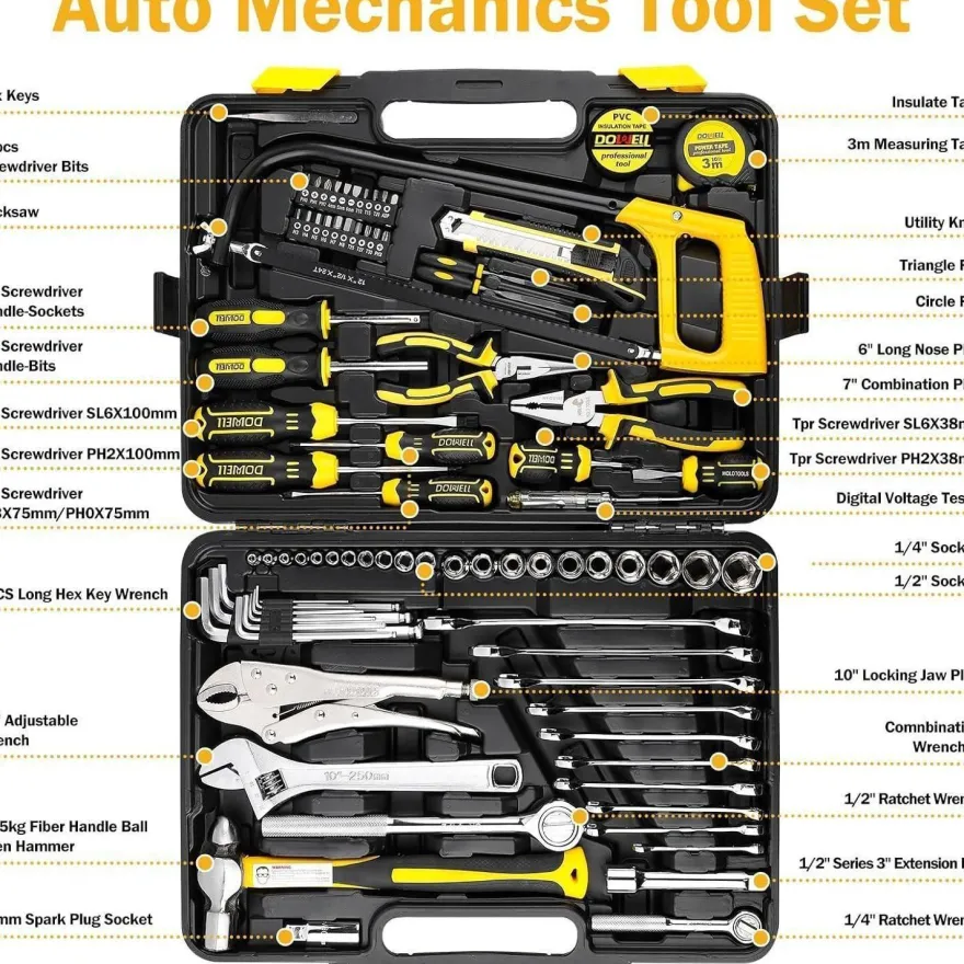DOWELL 85-teiliges Werkzeugset für Kfz-Mechaniker - Komplettset für Auto