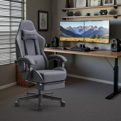 Dowinx Gaming Stuhl Bürostuhl mit Fußstütze Lendenkissen Kopfstütze Grau