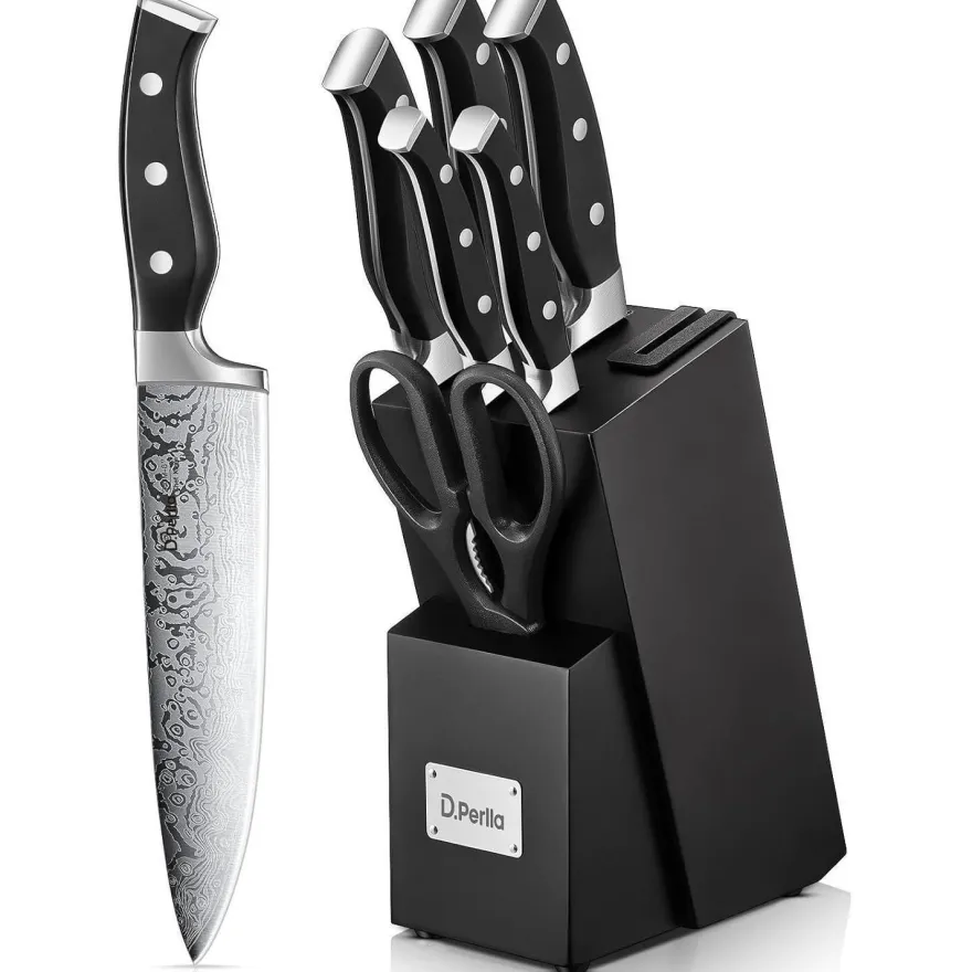 D. Perlla Messerblock mit 7-teiligem Messerset, Selbstschärfend, Edelstahl