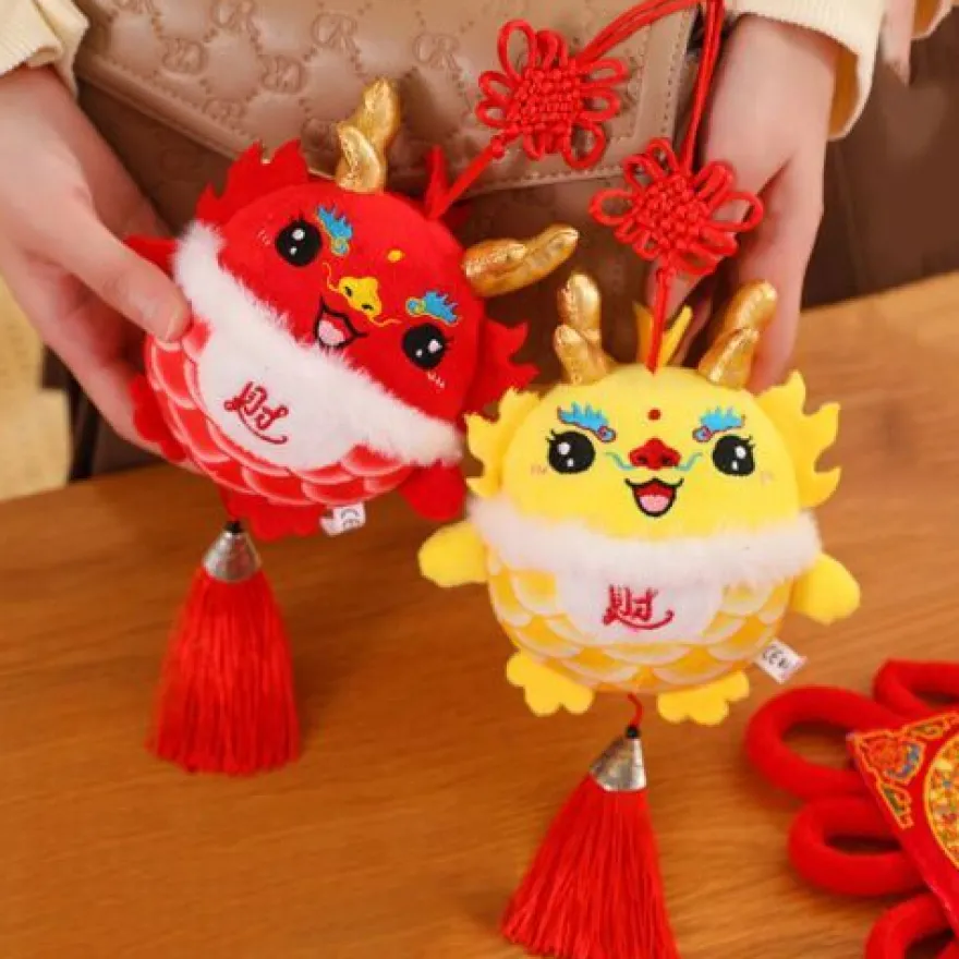 Drache Stofftier Plüschtiere Glücksdrache Rot und Gelb Plüsch Spielzeug