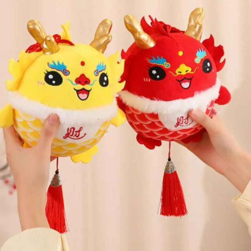 Drache Stofftier Plüschtiere Glücksdrache Rot und Gelb Plüsch Spielzeug