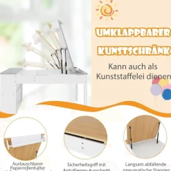 Dreamade 3-in-1 Kindertisch mit 2 Stühlen aus Holz, kippbarer Tischplatte und 6