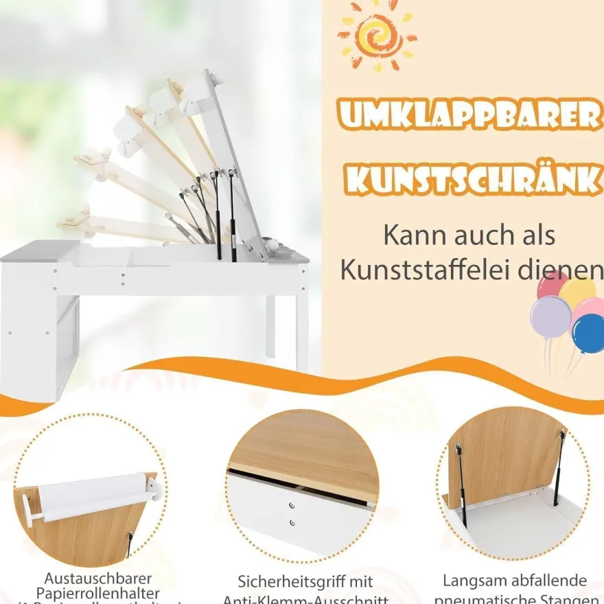 Dreamade 3-in-1 Kindertisch mit 2 Stühlen aus Holz, kippbarer Tischplatte und 6