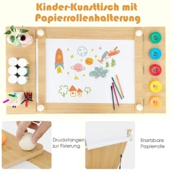 Dreamade 3-in-1 Kindertisch mit 2 Stühlen aus Holz, kippbarer Tischplatte und 6