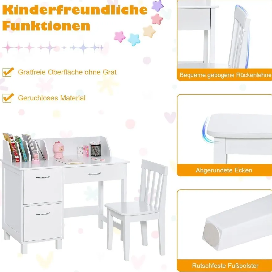 Dreamade Kinderschreibtisch mit Stuhl und Aufbewahrung, Jugendschreibtisch aus