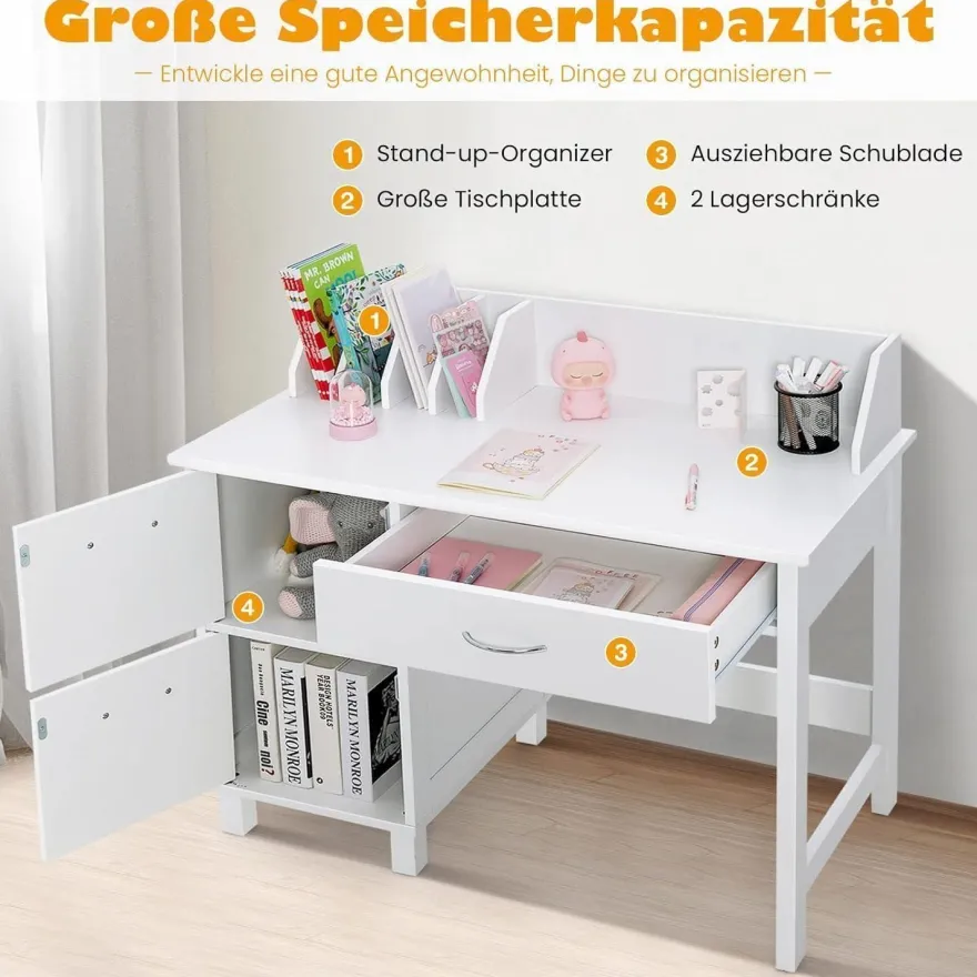 Dreamade Kinderschreibtisch mit Stuhl und Aufbewahrung, Jugendschreibtisch aus
