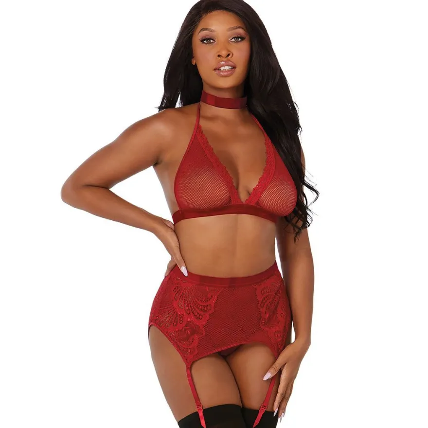 Dreamgirl sexy Straps-BH-Set S M L XL Neckholder Rückenfrei Rot Dessous