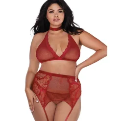 Dreamgirl sexy Straps-BH-Set S M L XL Neckholder Rückenfrei Rot Dessous