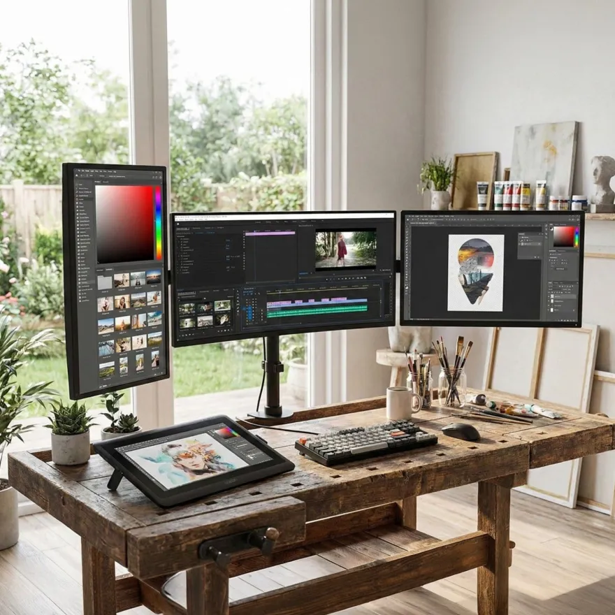 Dreifach Monitor Halterung Tischhalterung 360° für Homeoffice 13-27 Zoll 8kg