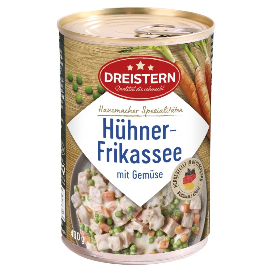 Dreistern 6x Hühnerfrikassee mit Gemüse 400g Ringpulldose / Original Konserve