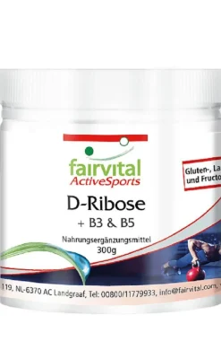 D-Ribose 300 mg Pulver Vitamin B3 + B5 -MHD 11/2026 - fairvital