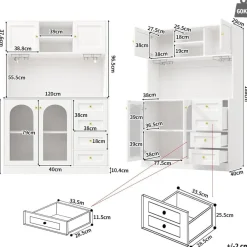 DRIXNO Küchenschrank mit LED-Beleuchtung, 4 Türen, Sideboard für Küche