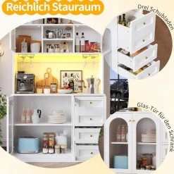 DRIXNO Küchenschrank mit LED-Beleuchtung, 4 Türen, Sideboard für Küche