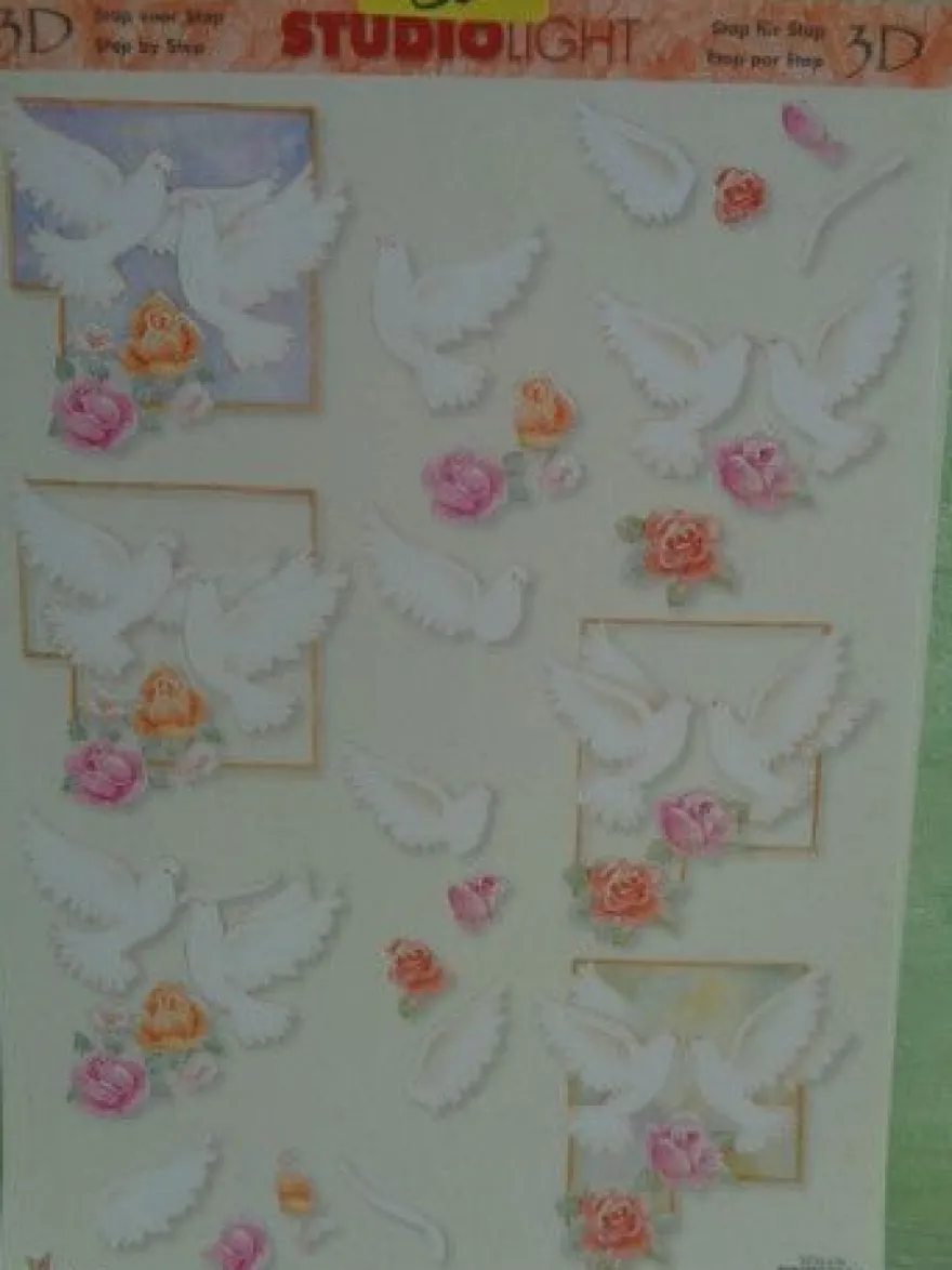 3D Schneidebogen Motivpapier Toppers Liebe Hochzeit Hände Tauben Rosen Veilchen