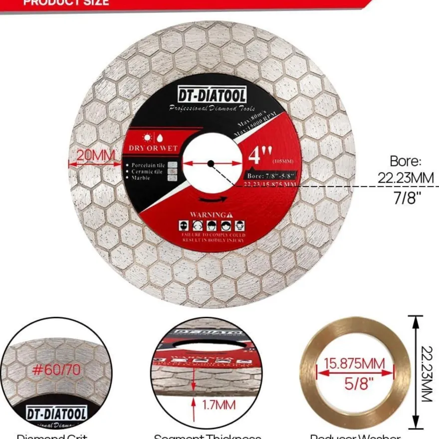 DT-DIATOOL Diamantscheibe 105mm 2er Set für Fliesen, Keramik, Marmor, Kunststein
